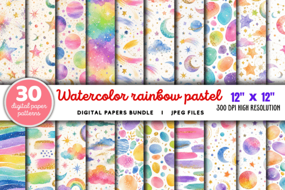 Download Watercolor Rainbow Pastel Stripes Bundle - Pastel stripes Collection